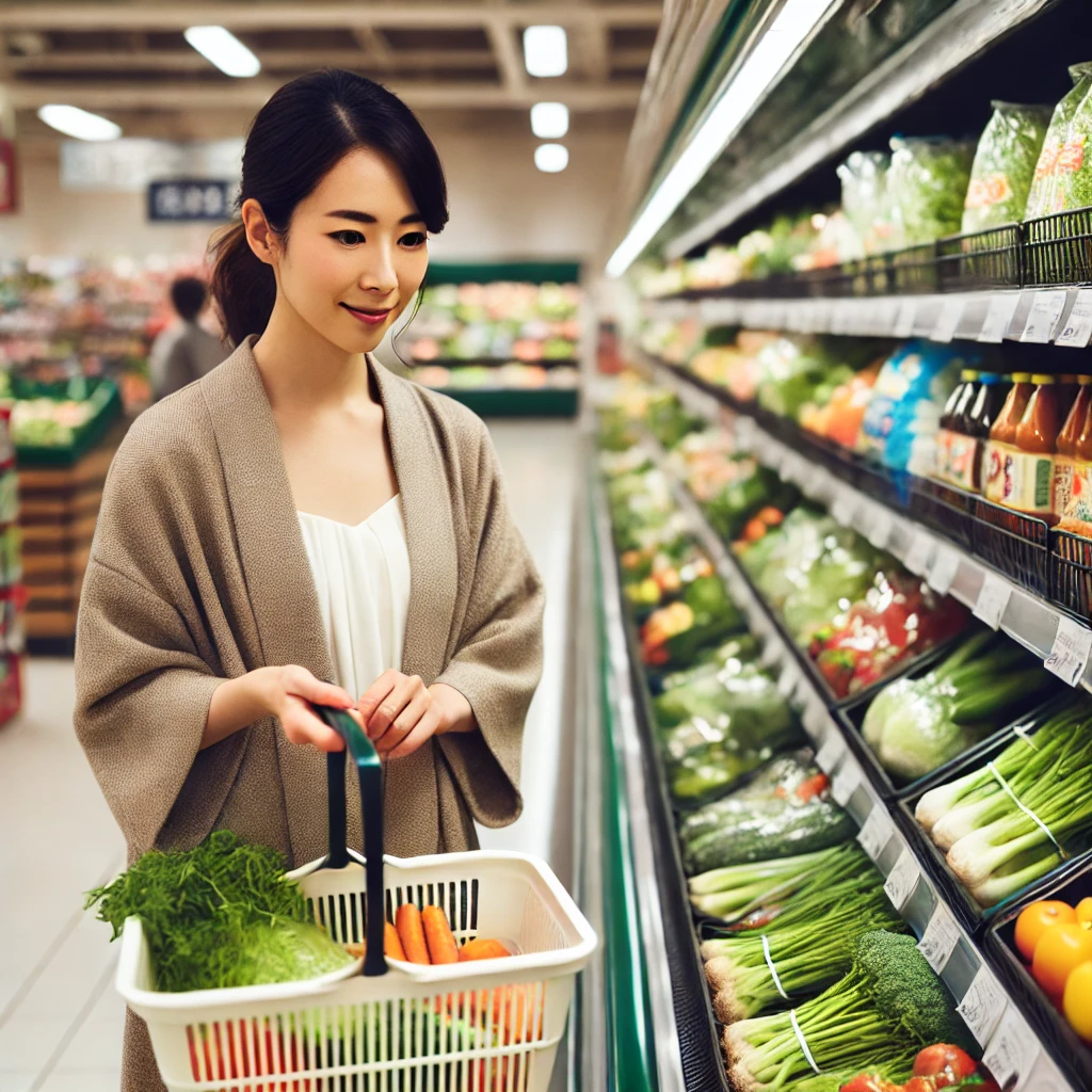 スーパーで買い物をしている女性の画像